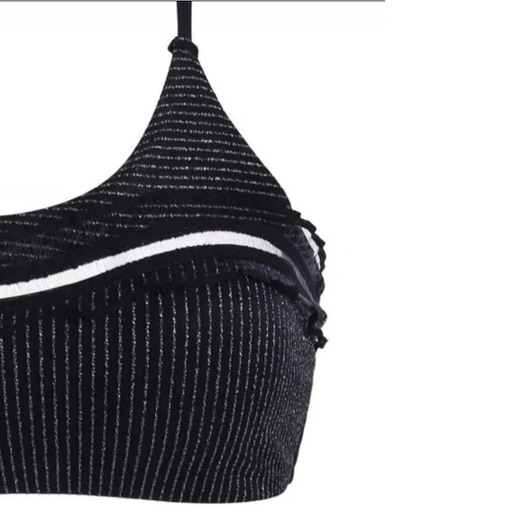 Metallic Bikini |Crisscross Cheeky Black Silver Frilled Padded Sz L - Picture 3 of 4